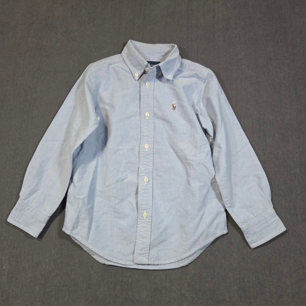 Ralph Lauren Button Down Shirt Boys 5 Blue Long Sleeve Oxford Cotton Pony Logo